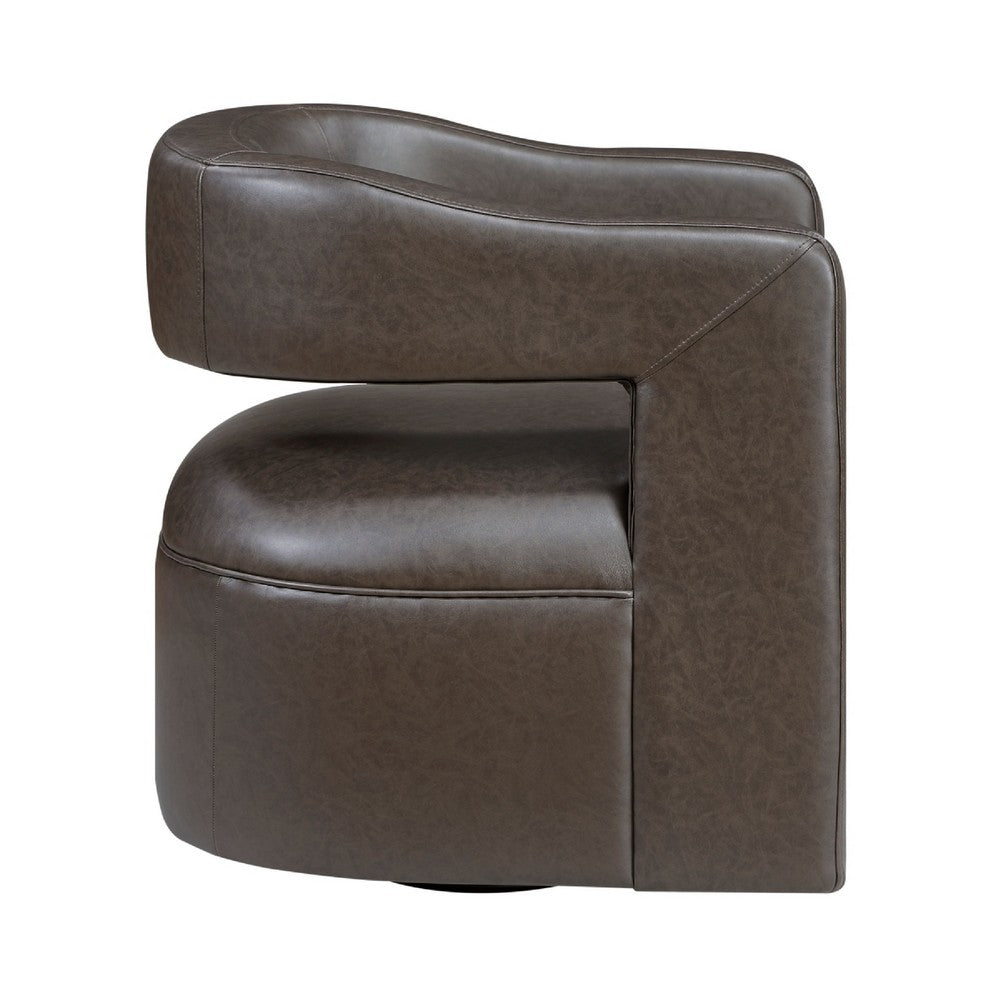 Cera Swivel Chair, Barrel Back, Coffee Brown Faux Leather Upholstery - BM346689