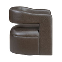 Cera Swivel Chair, Barrel Back, Coffee Brown Faux Leather Upholstery - BM346689