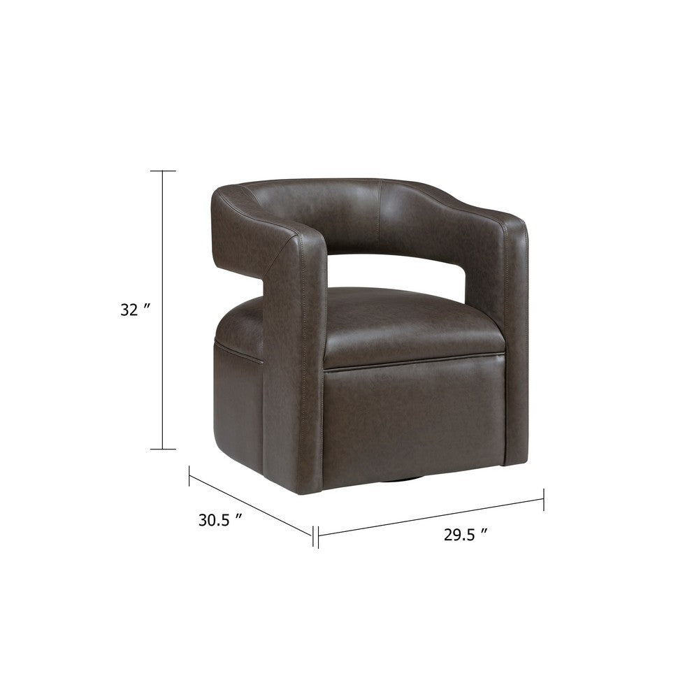Cera Swivel Chair, Barrel Back, Coffee Brown Faux Leather Upholstery - BM346689