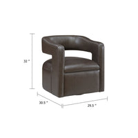 Cera Swivel Chair, Barrel Back, Coffee Brown Faux Leather Upholstery - BM346689