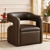 Cera Swivel Chair, Barrel Back, Coffee Brown Faux Leather Upholstery - BM346689