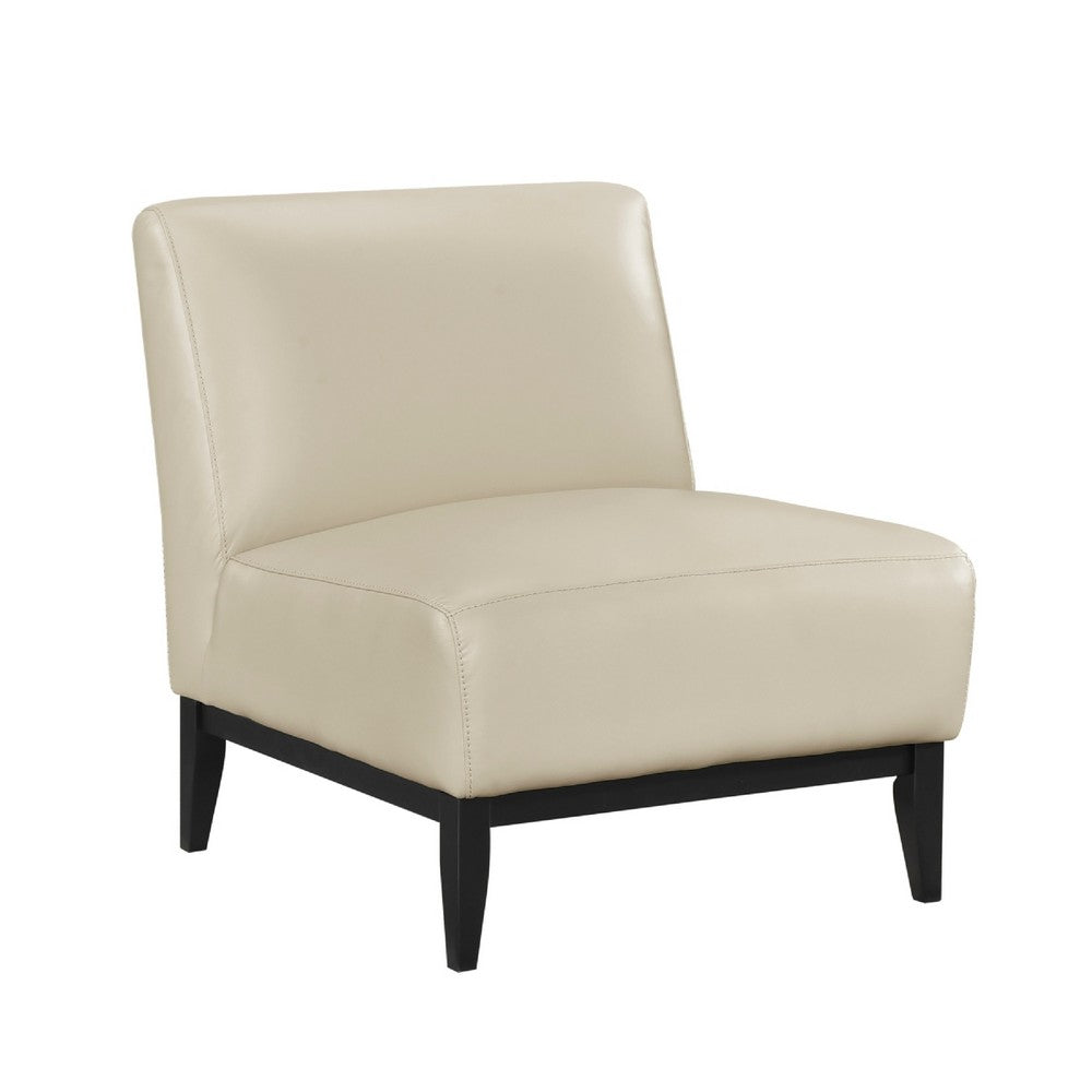 Hoy Accent Chair, Beige Top Grain Leather, Black Solid Wood Legs - BM346690