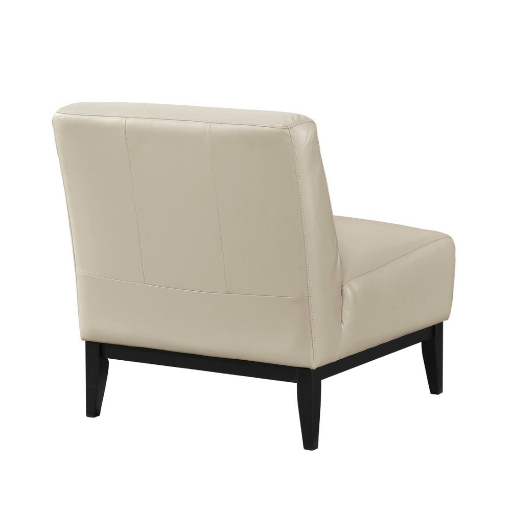 Hoy Accent Chair, Beige Top Grain Leather, Black Solid Wood Legs - BM346690