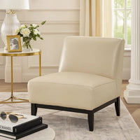 Hoy Accent Chair, Beige Top Grain Leather, Black Solid Wood Legs - BM346690