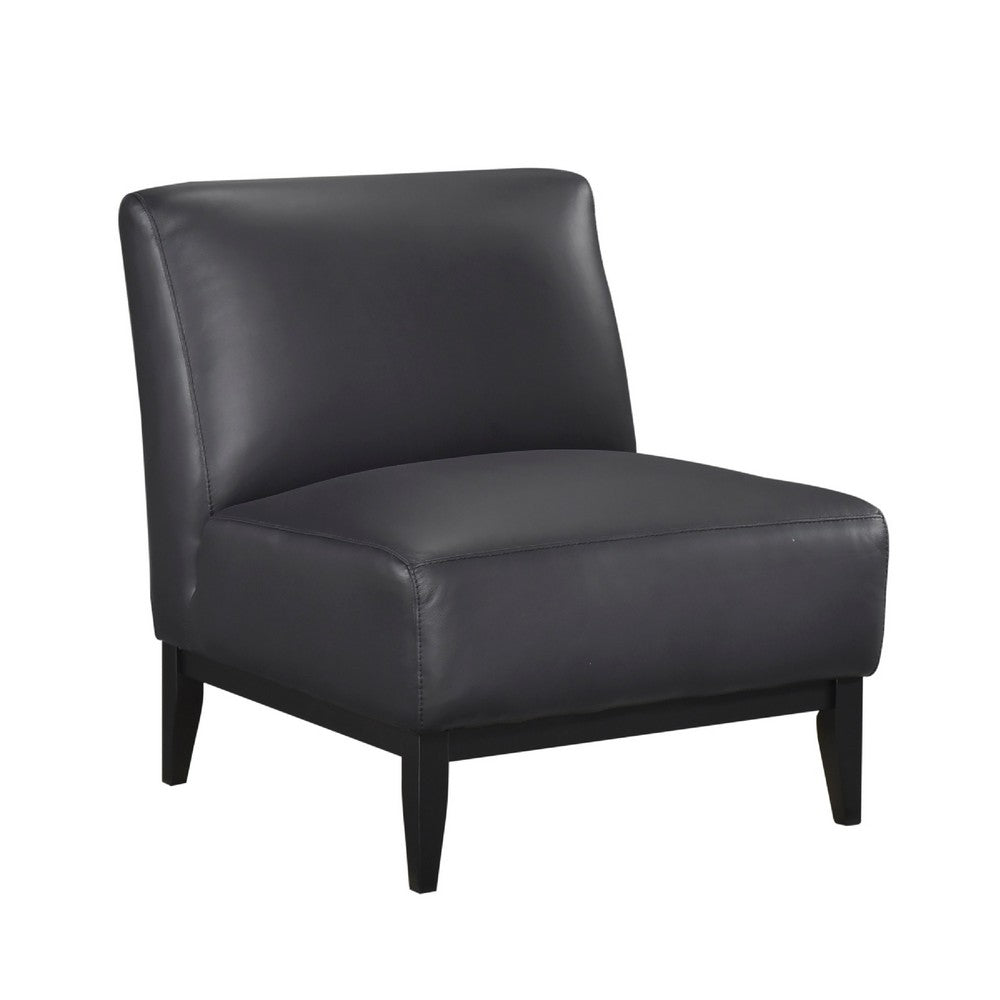 Hoy Accent Chair, Top Grain Leather Cushions, Black Solid Wood Legs - BM346691