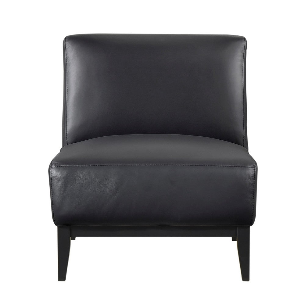 Hoy Accent Chair, Top Grain Leather Cushions, Black Solid Wood Legs - BM346691