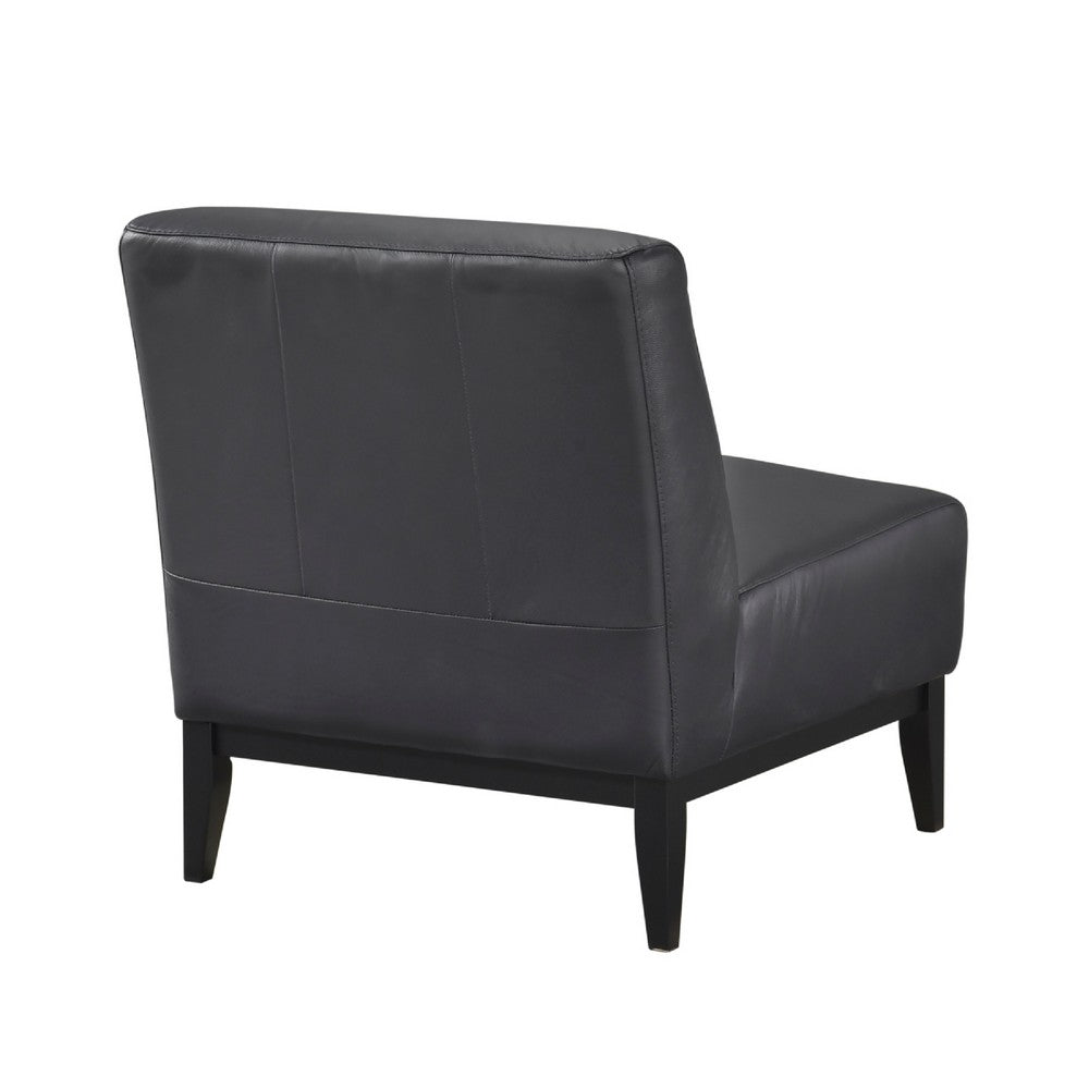 Hoy Accent Chair, Top Grain Leather Cushions, Black Solid Wood Legs - BM346691