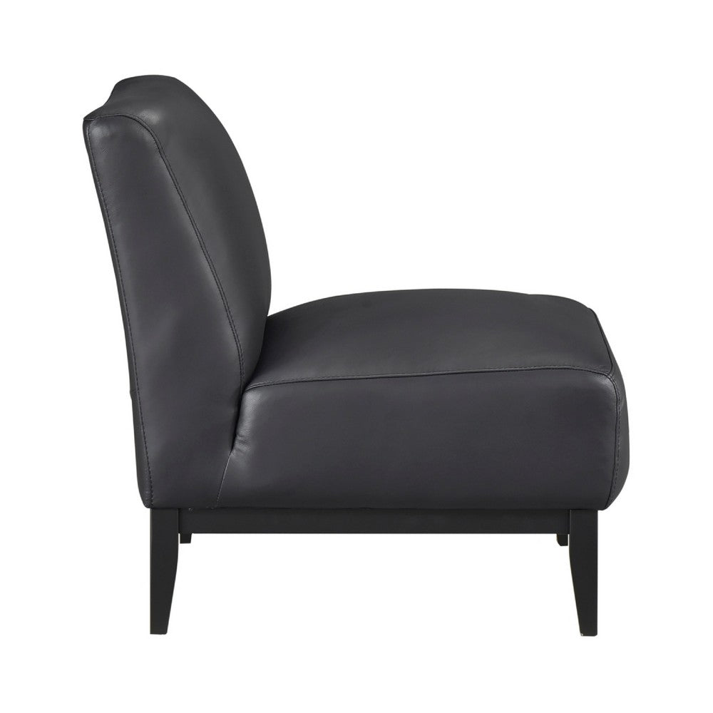 Hoy Accent Chair, Top Grain Leather Cushions, Black Solid Wood Legs - BM346691