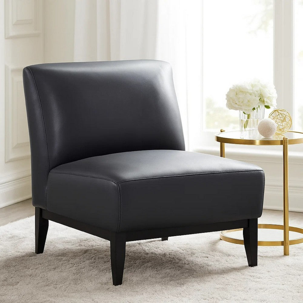 Hoy Accent Chair, Top Grain Leather Cushions, Black Solid Wood Legs - BM346691