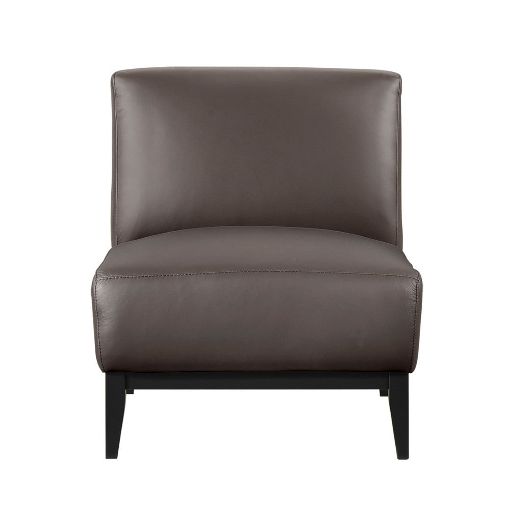 Hoy Accent Chair, Dark Brown Top Grain Leather, Black Solid Wood Legs - BM346692