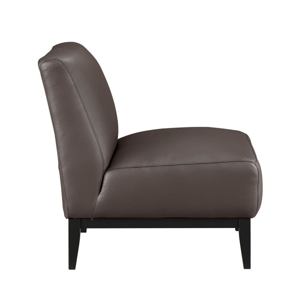 Hoy Accent Chair, Dark Brown Top Grain Leather, Black Solid Wood Legs - BM346692