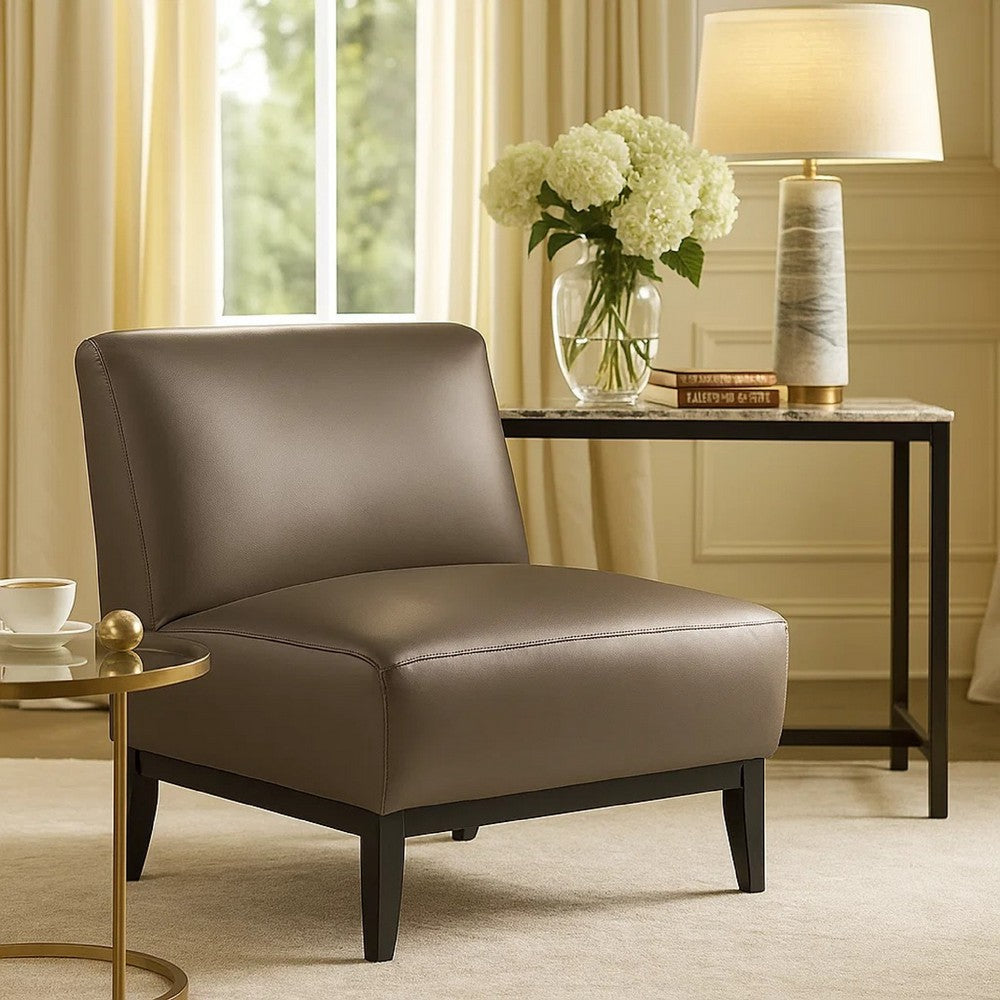 Hoy Accent Chair, Dark Brown Top Grain Leather, Black Solid Wood Legs - BM346692