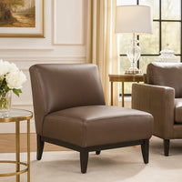Hoy Accent Chair, Dark Brown Top Grain Leather, Black Solid Wood Legs - BM346692