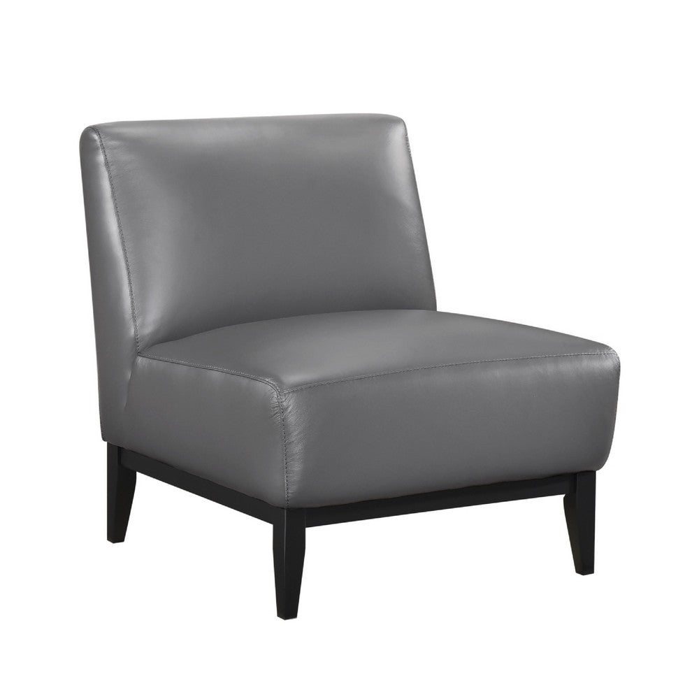 Hoy Accent Chair, Dark Gray Top Grain Leather, Black Solid Wood Legs - BM346693