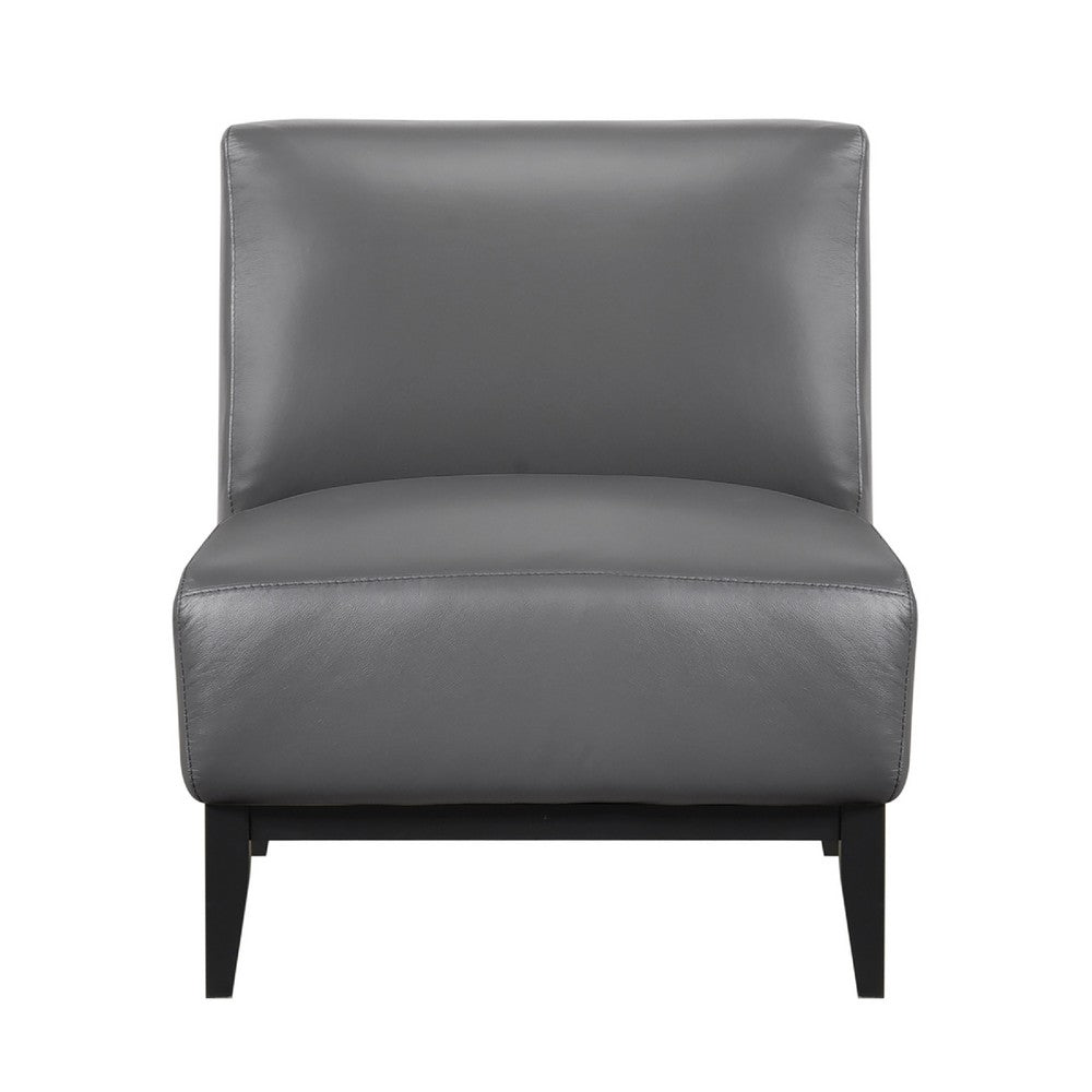 Hoy Accent Chair, Dark Gray Top Grain Leather, Black Solid Wood Legs - BM346693