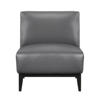 Hoy Accent Chair, Dark Gray Top Grain Leather, Black Solid Wood Legs - BM346693