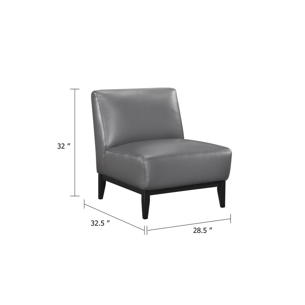 Hoy Accent Chair, Dark Gray Top Grain Leather, Black Solid Wood Legs - BM346693