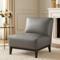 Hoy Accent Chair, Dark Gray Top Grain Leather, Black Solid Wood Legs - BM346693