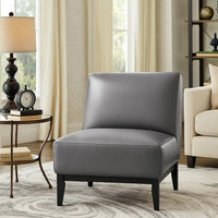 Hoy Accent Chair, Dark Gray Top Grain Leather, Black Solid Wood Legs - BM346693