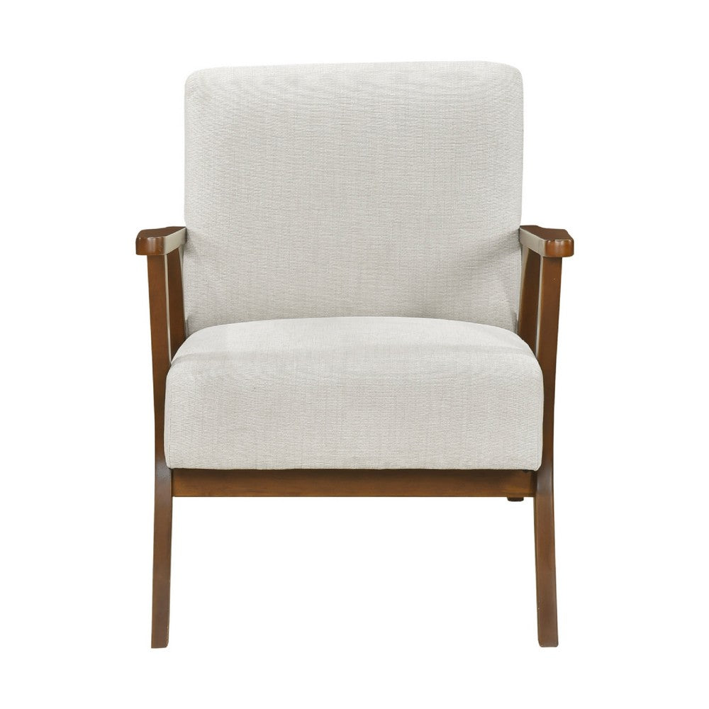 Ary Armchair, Beige Chenille Cushion, Chestnut Brown Solid Rubberwood - BM346694