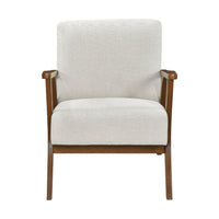 Ary Armchair, Beige Chenille Cushion, Chestnut Brown Solid Rubberwood - BM346694