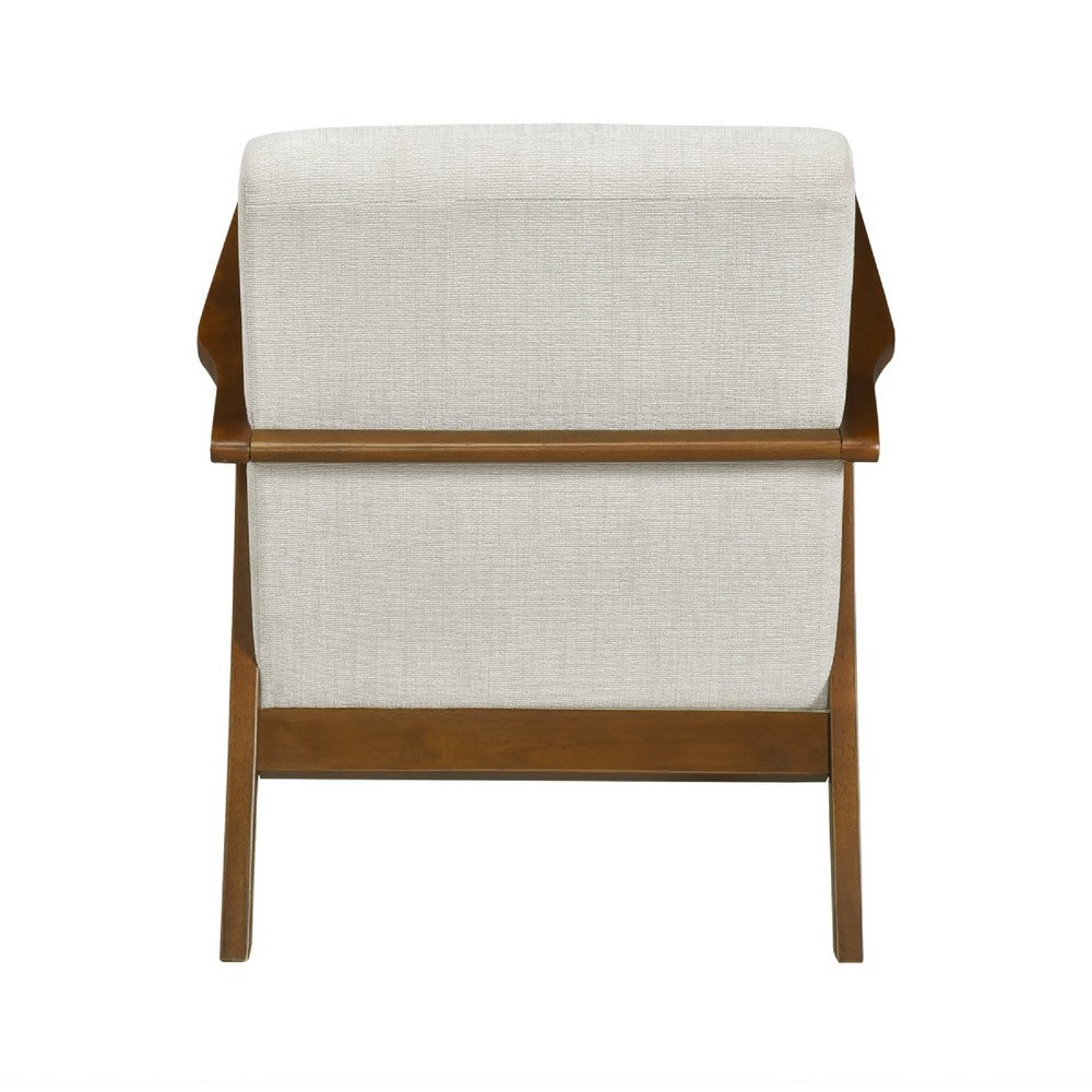 Ary Armchair, Beige Chenille Cushion, Chestnut Brown Solid Rubberwood - BM346694