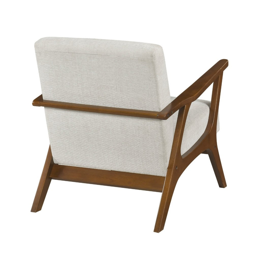Ary Armchair, Beige Chenille Cushion, Chestnut Brown Solid Rubberwood - BM346694
