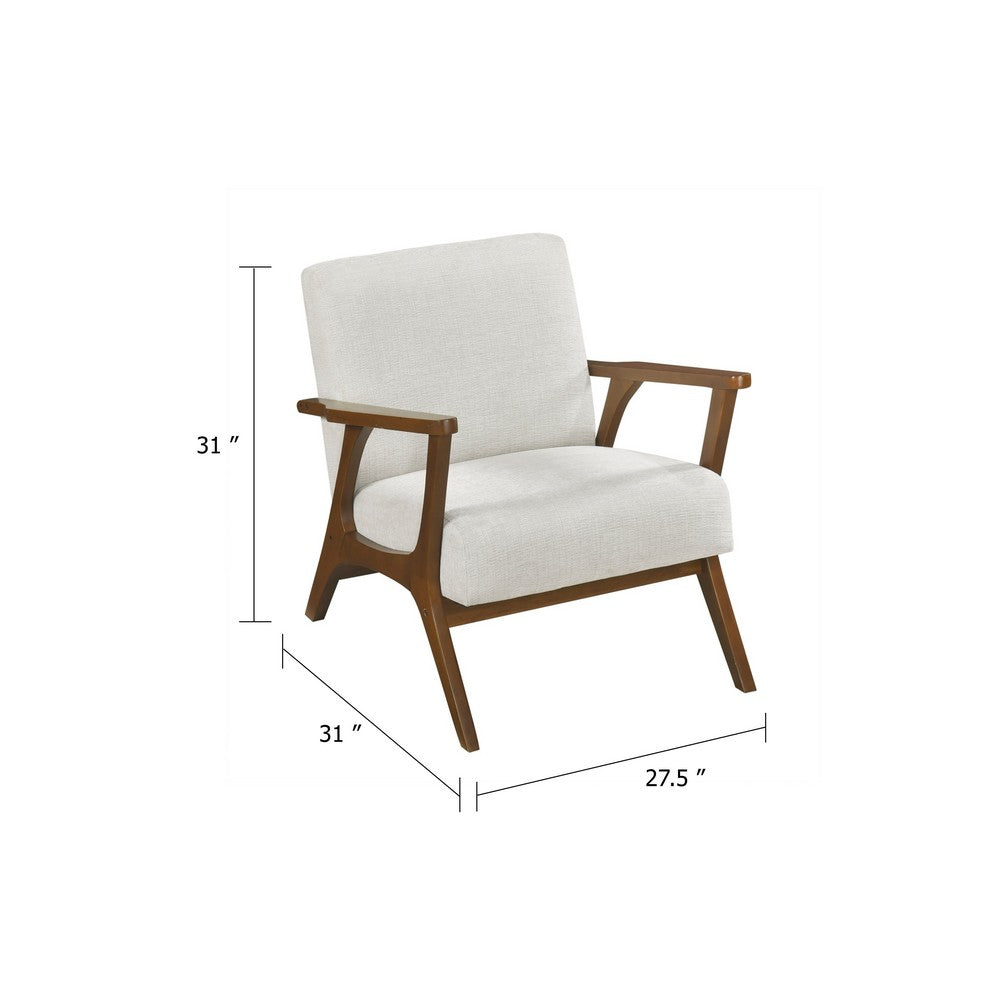 Ary Armchair, Beige Chenille Cushion, Chestnut Brown Solid Rubberwood - BM346694