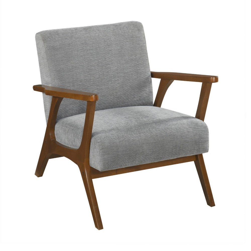 Ary Armchair, Gray Chenille Cushion, Chestnut Brown Solid Rubberwood - BM346695