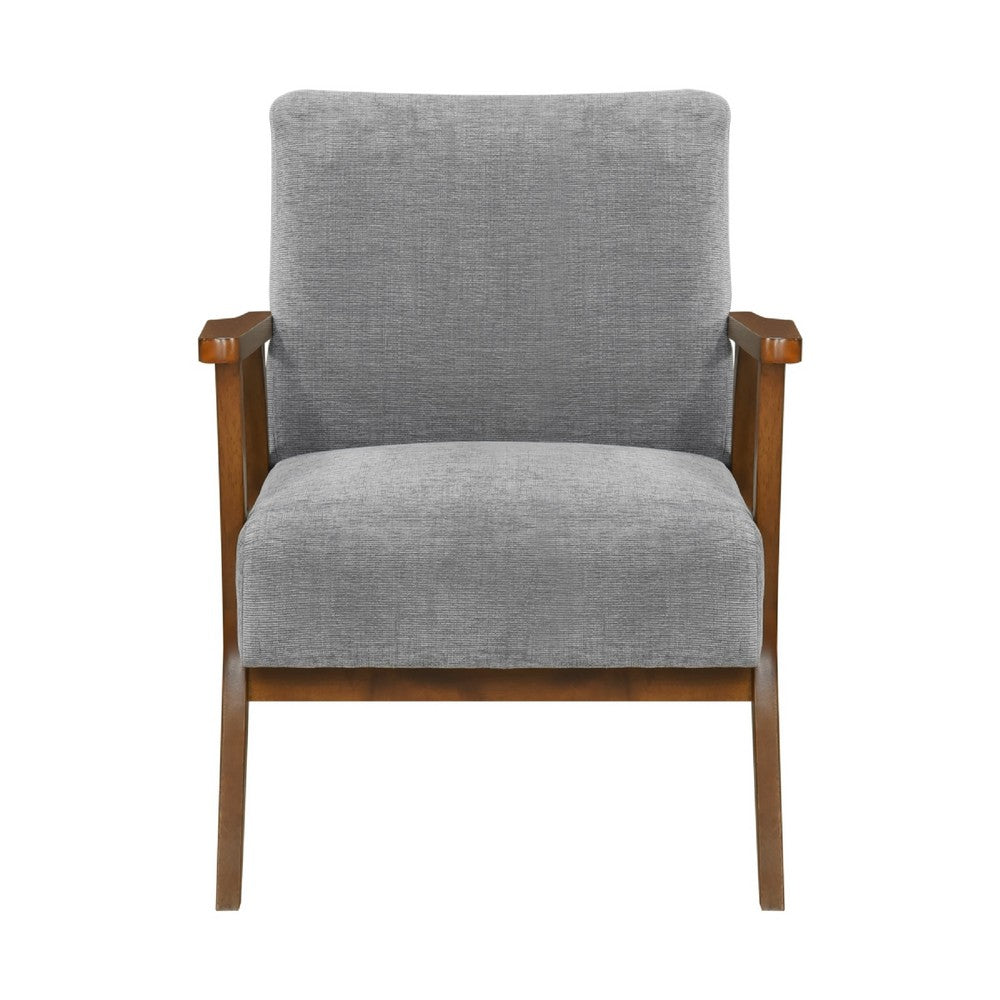 Ary Armchair, Gray Chenille Cushion, Chestnut Brown Solid Rubberwood - BM346695