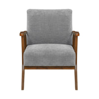 Ary Armchair, Gray Chenille Cushion, Chestnut Brown Solid Rubberwood - BM346695