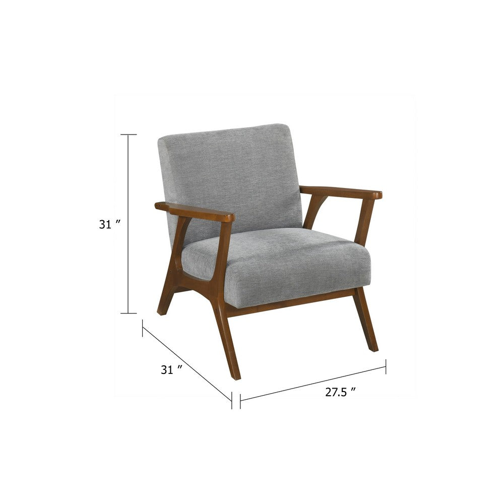 Ary Armchair, Gray Chenille Cushion, Chestnut Brown Solid Rubberwood - BM346695