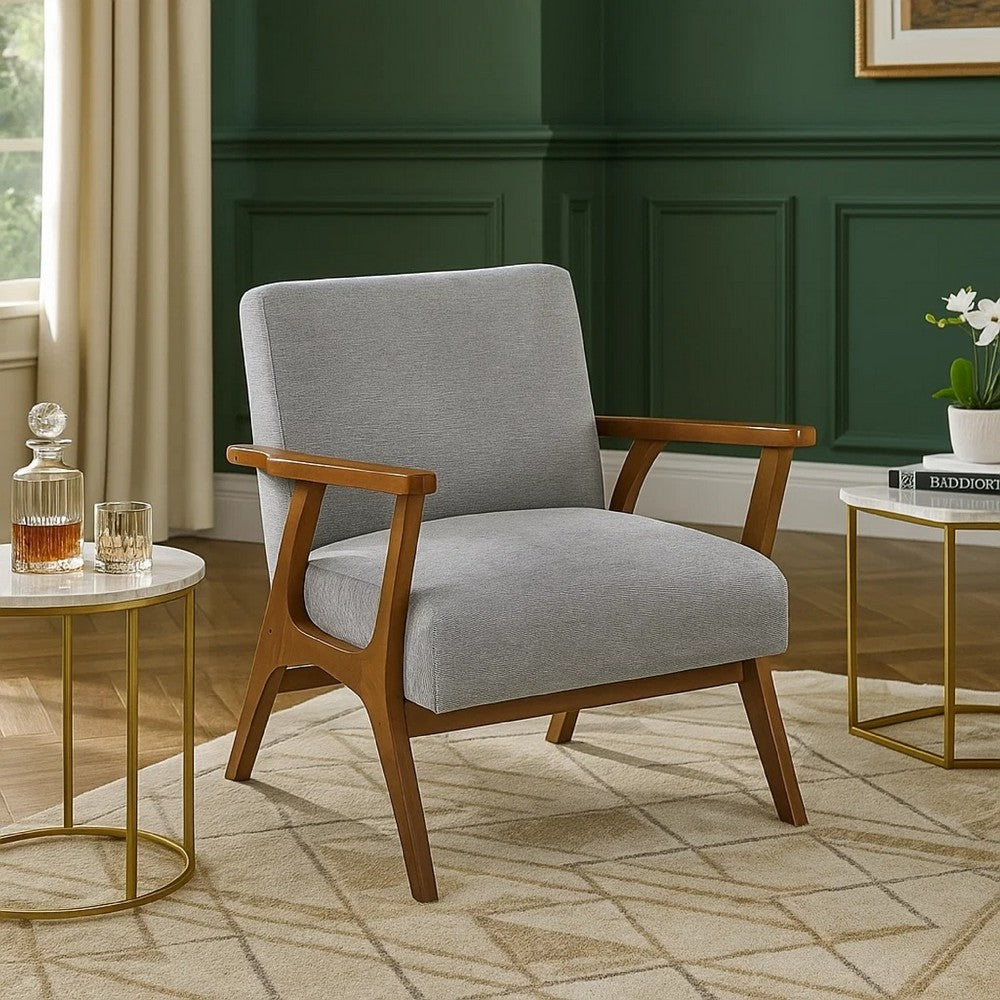 Ary Armchair, Gray Chenille Cushion, Chestnut Brown Solid Rubberwood - BM346695
