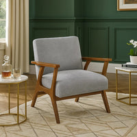 Ary Armchair, Gray Chenille Cushion, Chestnut Brown Solid Rubberwood - BM346695
