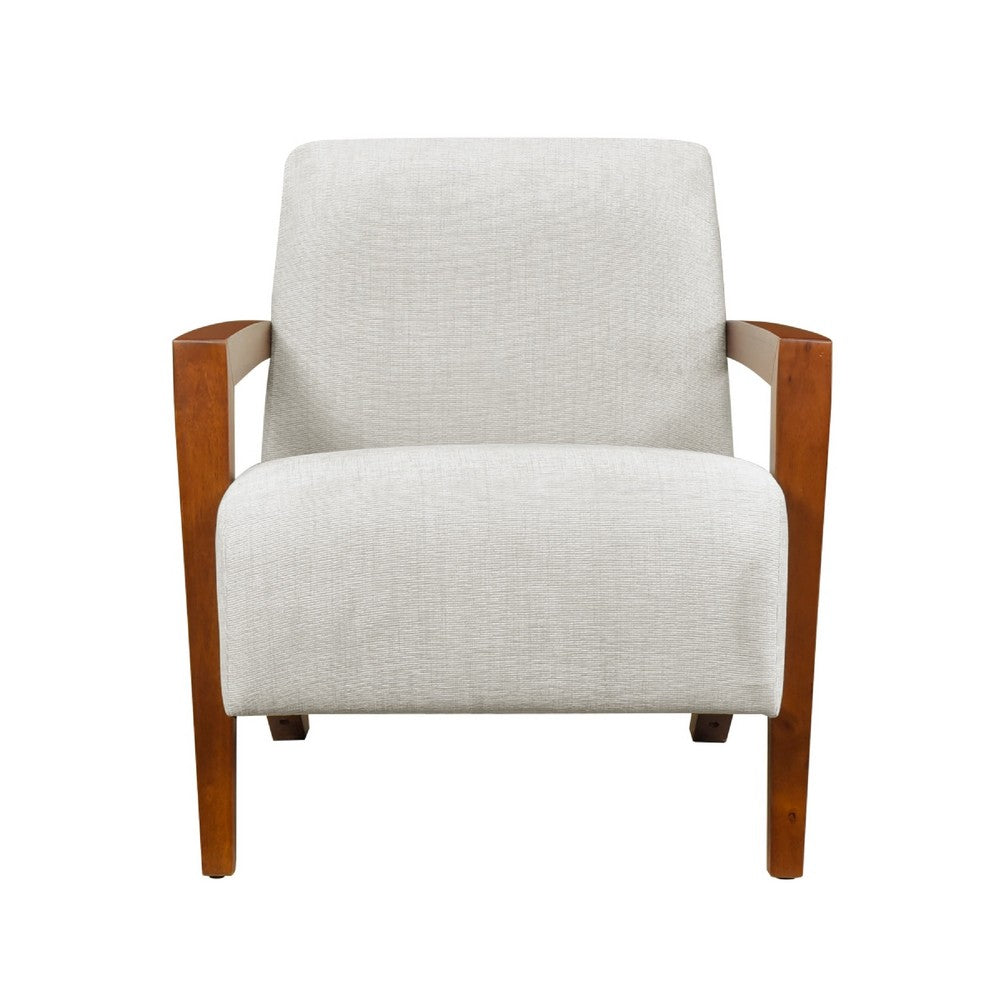Demy Accent Armchair, Beige Chenille Cushion, Chestnut Brown Solid Wood - BM346696