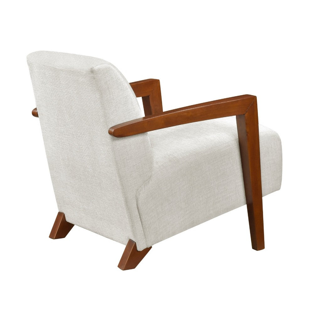 Demy Accent Armchair, Beige Chenille Cushion, Chestnut Brown Solid Wood - BM346696