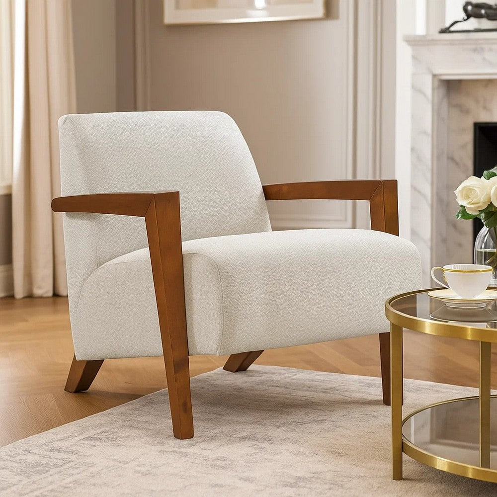 Demy Accent Armchair, Beige Chenille Cushion, Chestnut Brown Solid Wood - BM346696
