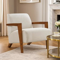 Demy Accent Armchair, Beige Chenille Cushion, Chestnut Brown Solid Wood - BM346696