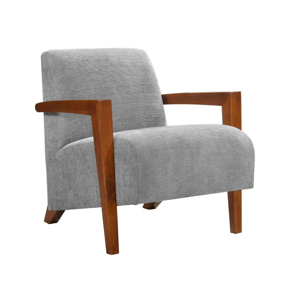 Demy Accent Armchair, Gray Chenille Cushion, Chestnut Brown Solid Wood - BM346697