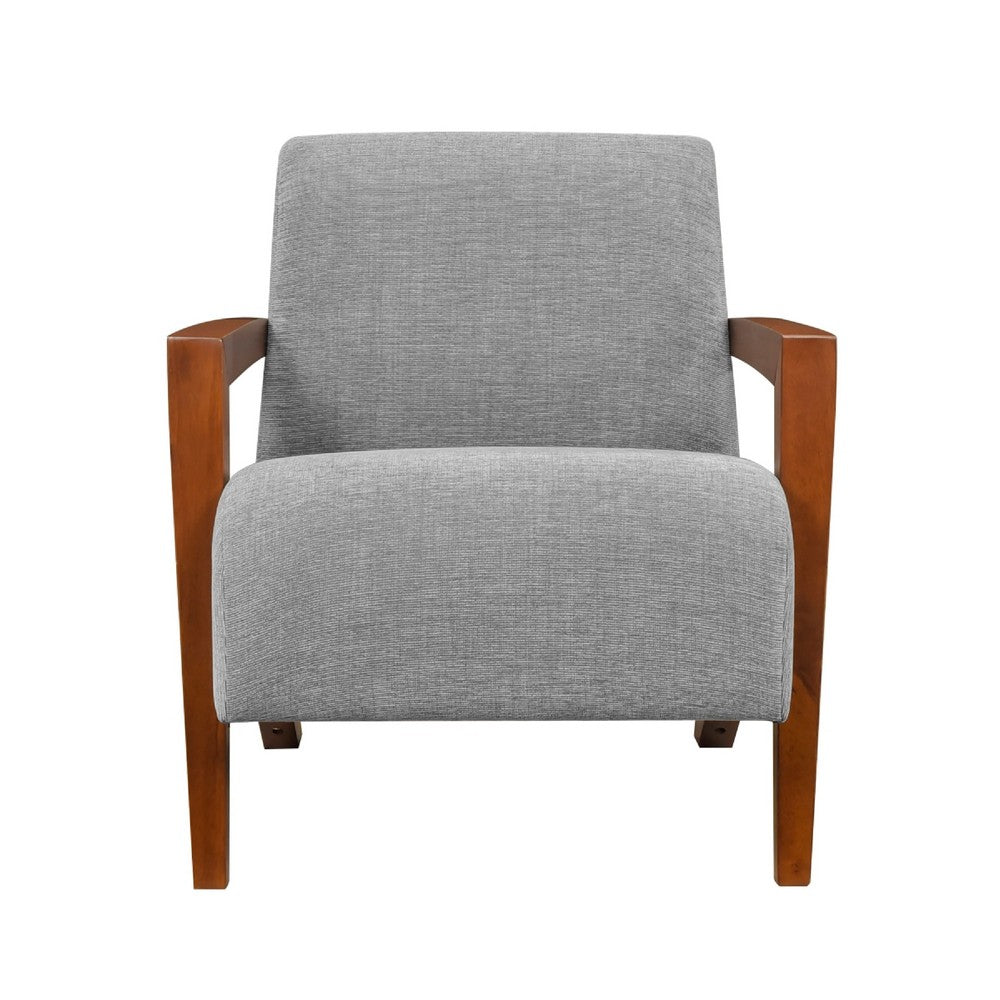 Demy Accent Armchair, Gray Chenille Cushion, Chestnut Brown Solid Wood - BM346697