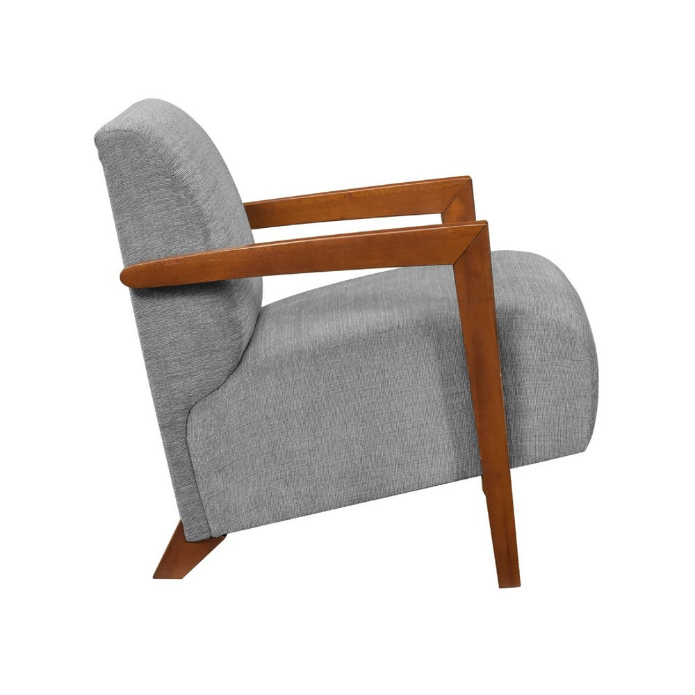 Demy Accent Armchair, Gray Chenille Cushion, Chestnut Brown Solid Wood - BM346697