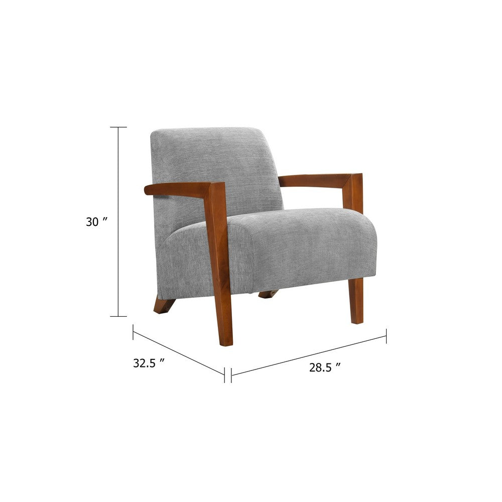 Demy Accent Armchair, Gray Chenille Cushion, Chestnut Brown Solid Wood - BM346697