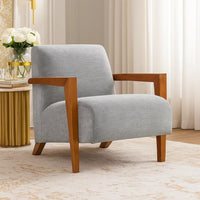 Demy Accent Armchair, Gray Chenille Cushion, Chestnut Brown Solid Wood - BM346697