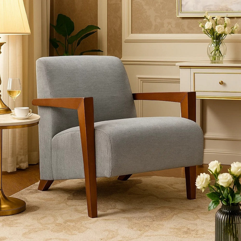 Demy Accent Armchair, Gray Chenille Cushion, Chestnut Brown Solid Wood - BM346697