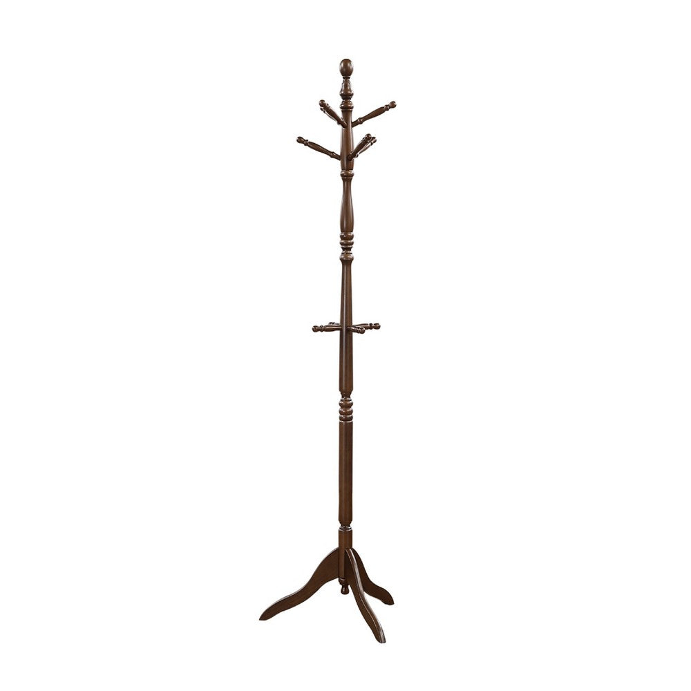 Moy 3 Tier Coat Rack with 10 Hooks, 72 Inch Dark Brown Solid Wood - BM346698