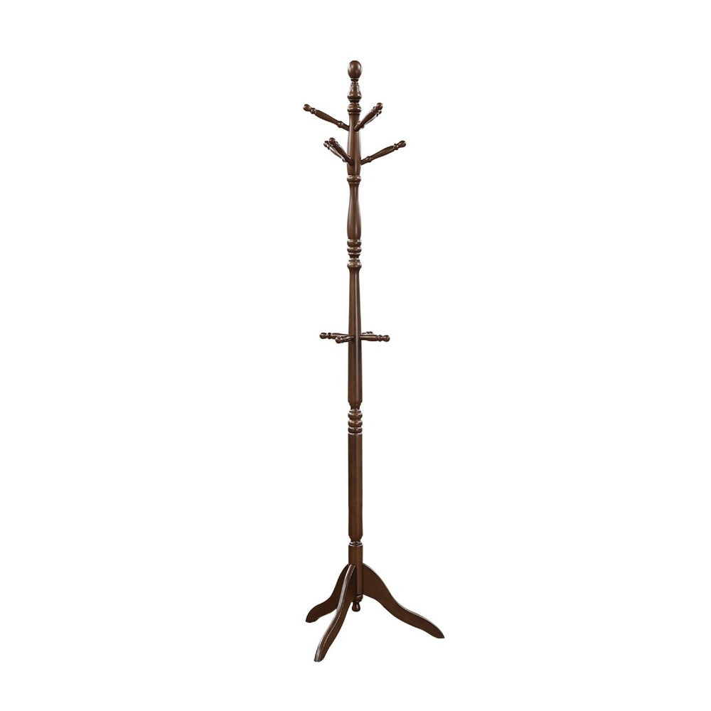 Moy 3 Tier Coat Rack with 10 Hooks, 72 Inch Dark Brown Solid Wood - BM346698