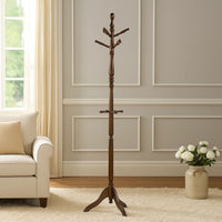 Moy 3 Tier Coat Rack with 10 Hooks, 72 Inch Dark Brown Solid Wood - BM346698