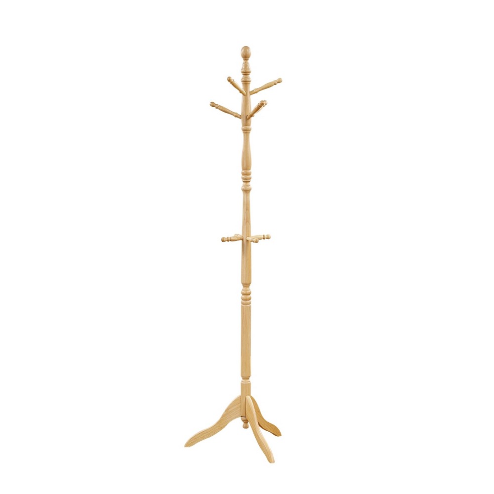 Moy 3 Tier Coat Rack with 10 Hooks, 72 Inch Natural Brown Solid Wood - BM346699