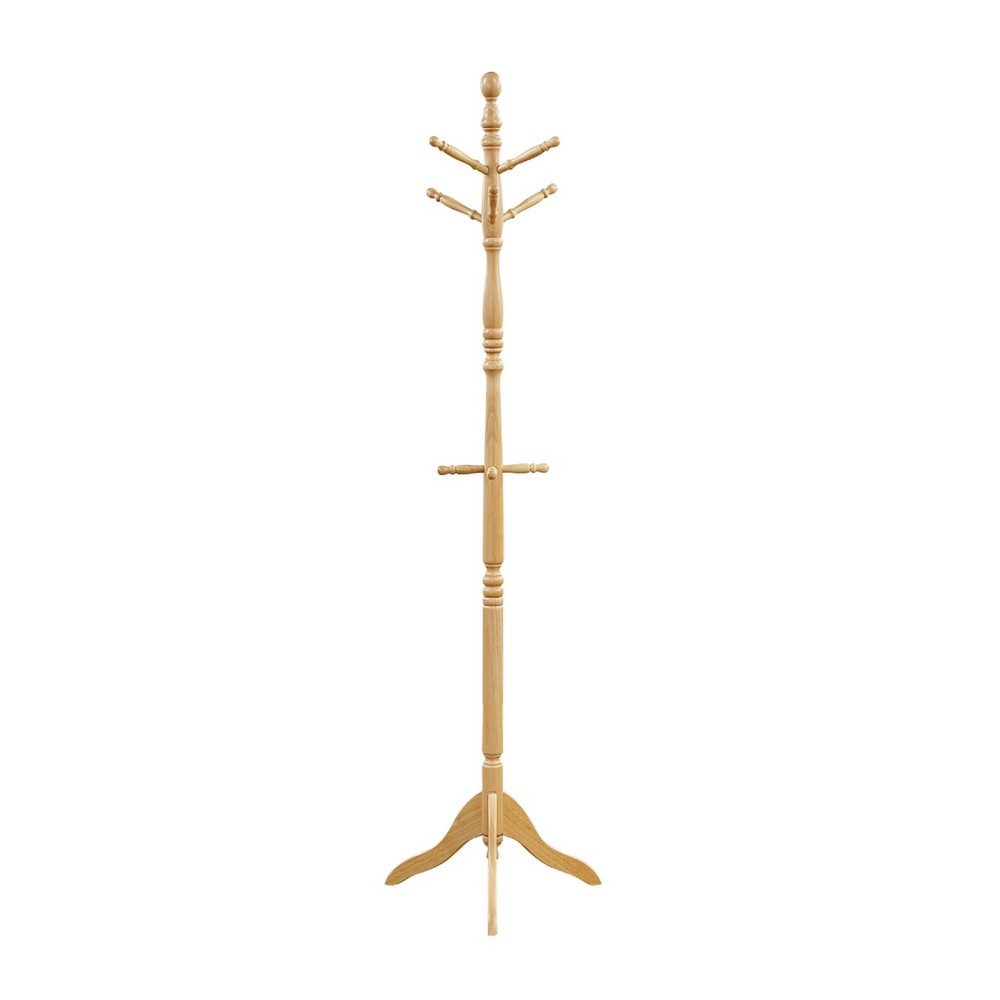 Moy 3 Tier Coat Rack with 10 Hooks, 72 Inch Natural Brown Solid Wood - BM346699
