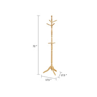 Moy 3 Tier Coat Rack with 10 Hooks, 72 Inch Natural Brown Solid Wood - BM346699